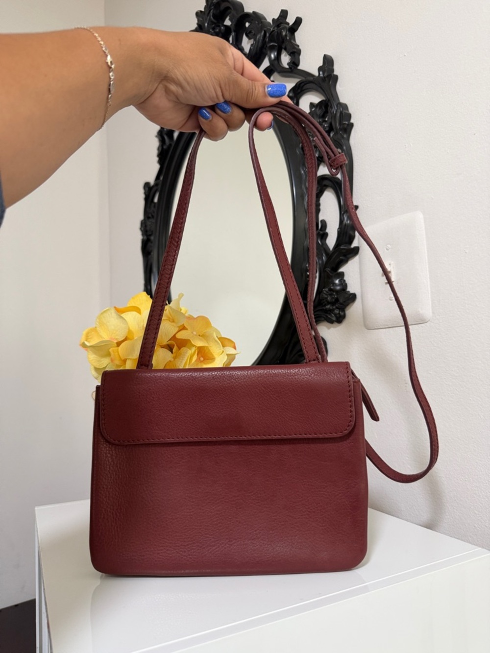 J. Jill Deep Burgundy Leather Shoulder Bag with Flap